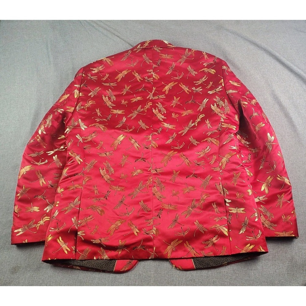 Tallia Blazer Men 48 Red Dragonfly Slim Fit Jacquard Dinner Jacket Metal Button - Picture 6 of 16